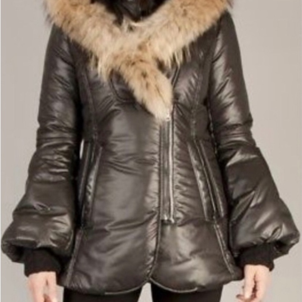 Mackage black coat size xsmall fur/ leather trim around the pockets